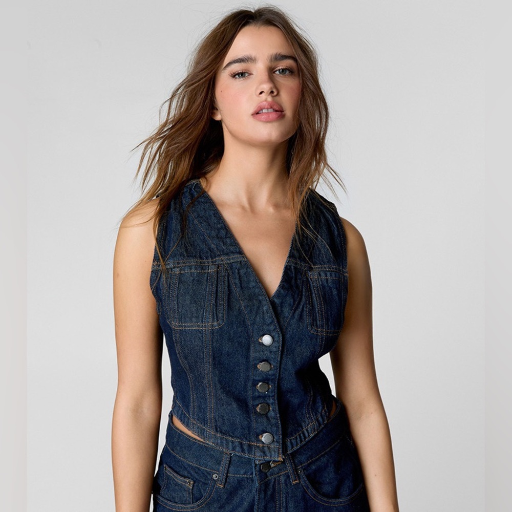 Nasty Gal Washed Denim Waistcoat Vest Top Only US 4 UK 8 New Western Cowgirl